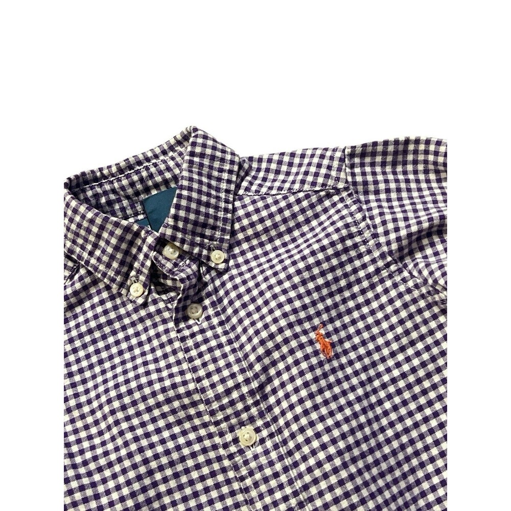 RALPH LAUREN Boys Gingham Purple & White Oxford Shirt - Sz 2/2T
